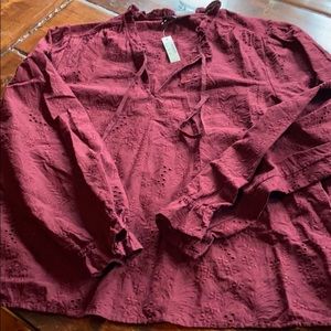 Cranberry Madewell eyelet top with tie collar
